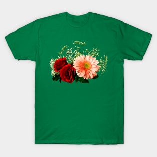 Daisies - Gerbera Daisy And Two Roses T-Shirt